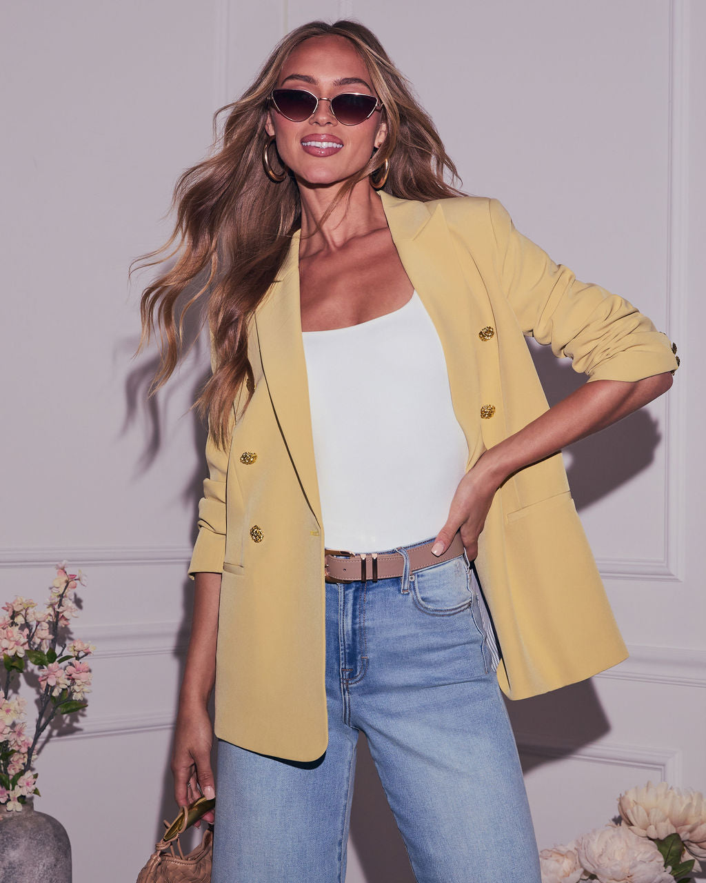 Sunshine Days Double Breasted Blazer-Vogue Logic