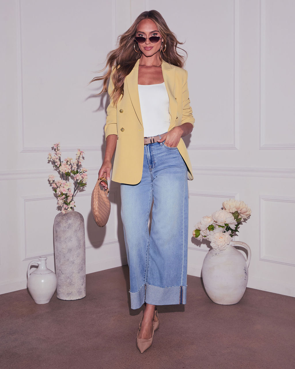 Sunshine Days Double Breasted Blazer-Vogue Logic