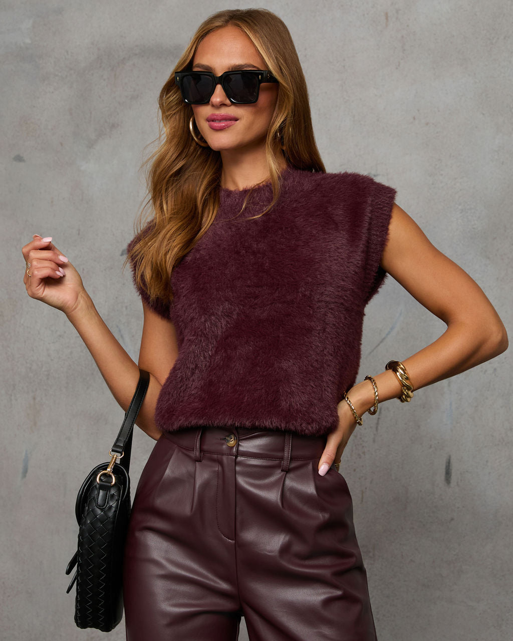 Becka Fuzzy Knit Sleeveless Sweater Top-Vogue Logic