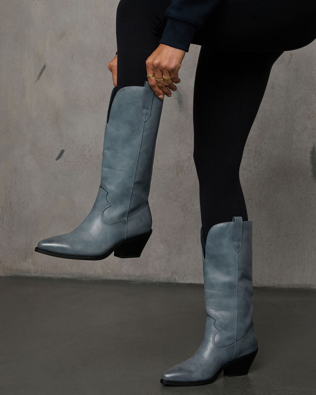 Saydie Faux Leather Western Boots-Vogue Logic