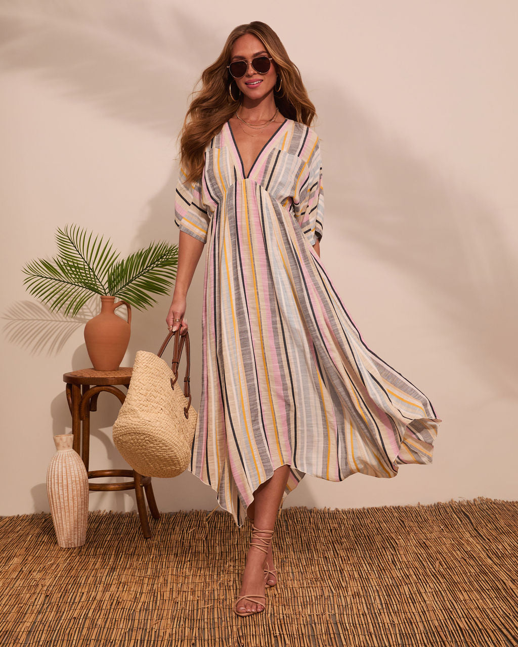 At Beachside Flowy Linen Midi Dress-Vogue Logic