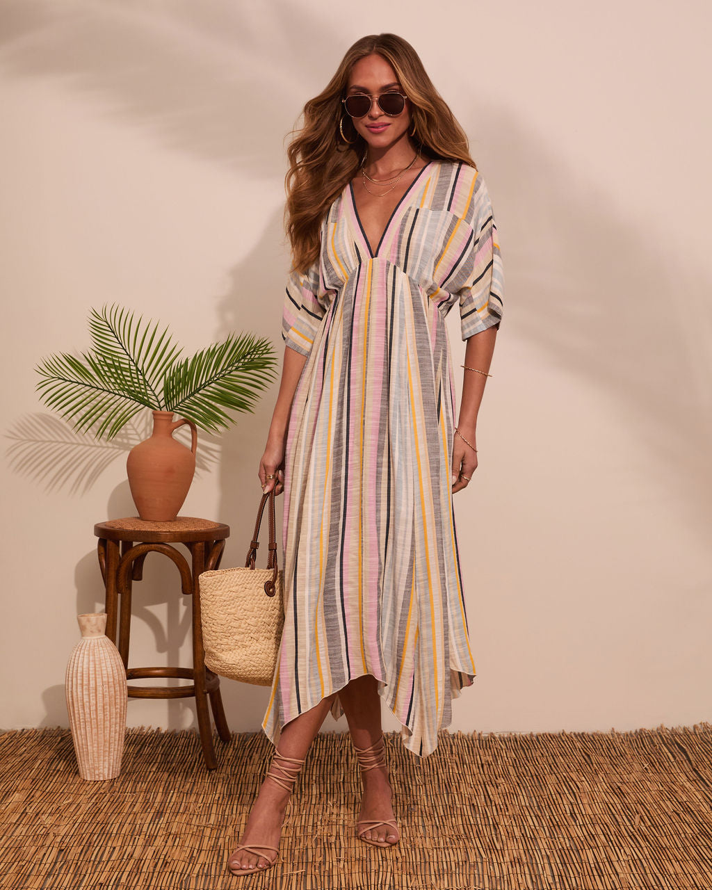 At Beachside Flowy Linen Midi Dress-Vogue Logic