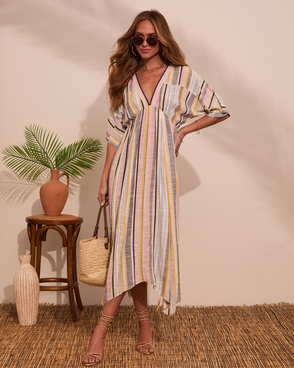 At Beachside Flowy Linen Midi Dress-Vogue Logic