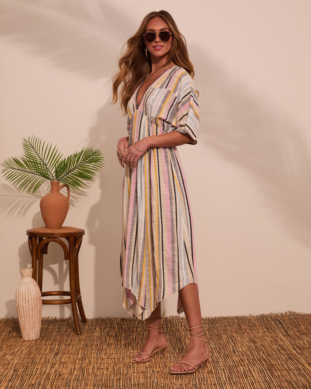 At Beachside Flowy Linen Midi Dress-Vogue Logic