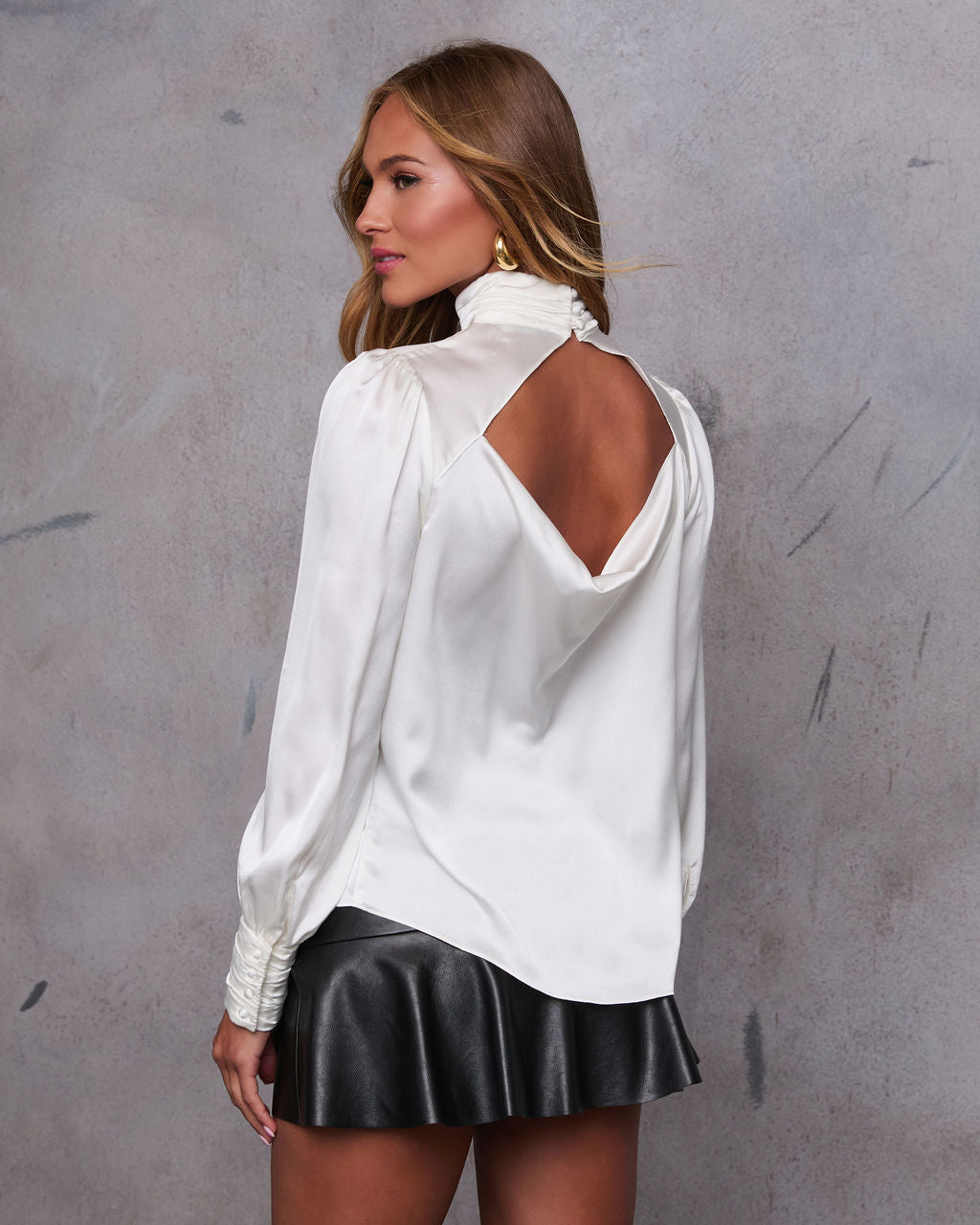 Stevie Mock Neck Satin Blouse-Vogue Logic