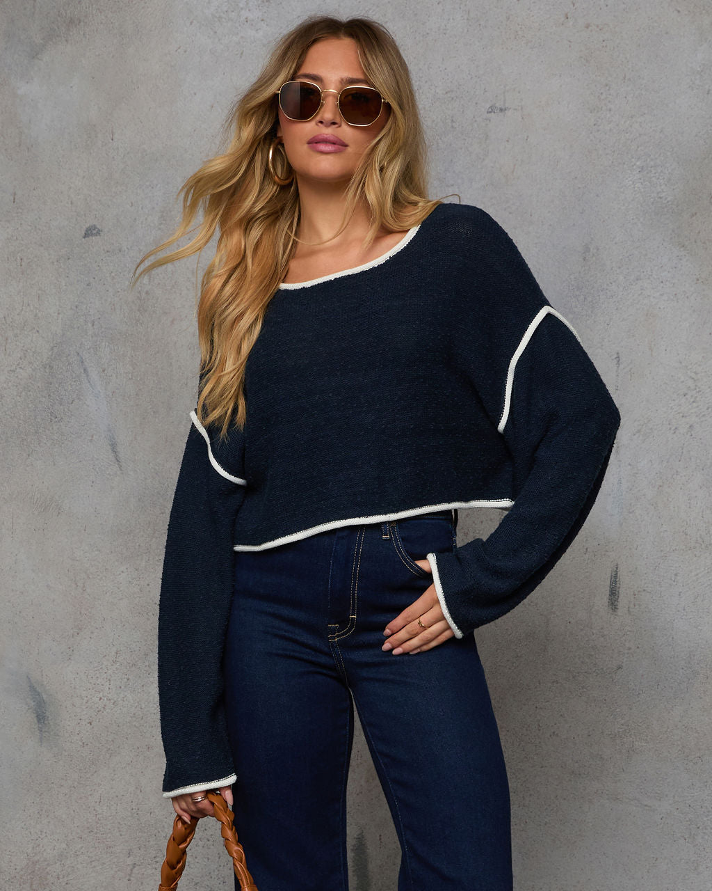 Lorian Contrast Seams Sweater-Vogue Logic