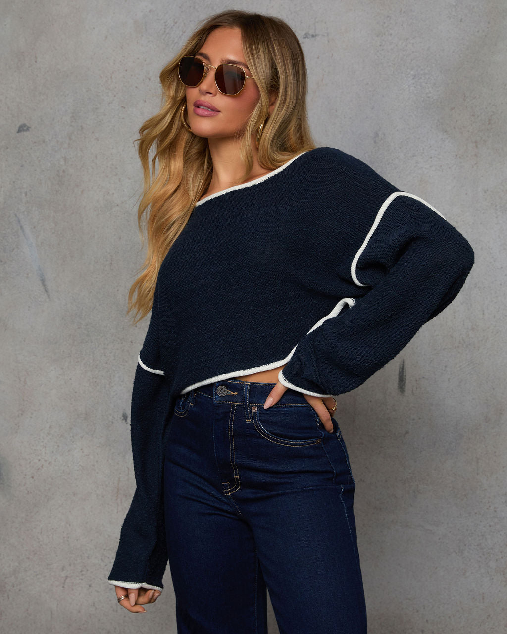 Lorian Contrast Seams Sweater-Vogue Logic