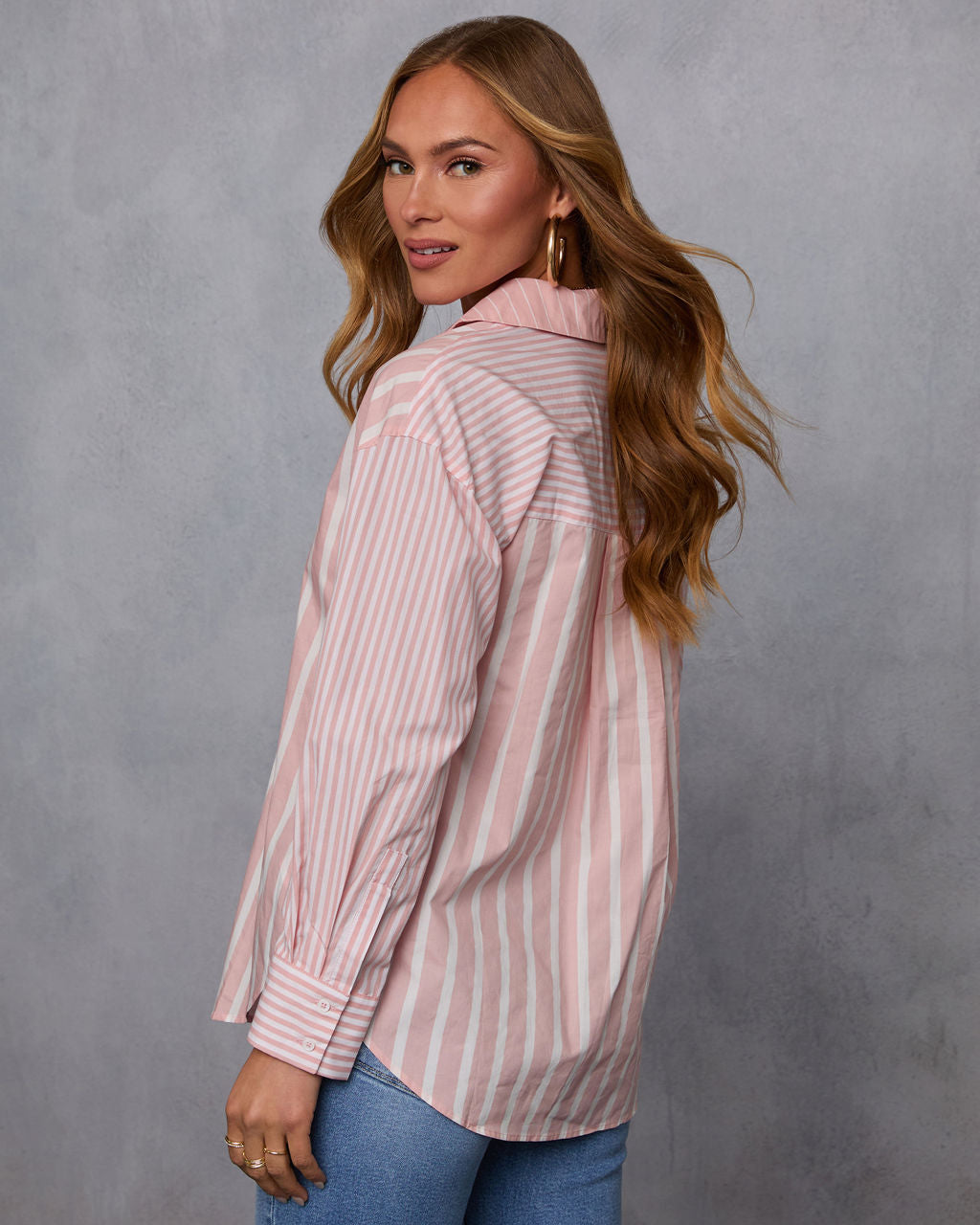 All Day Style Striped Poplin Collared Shirt-Vogue Logic
