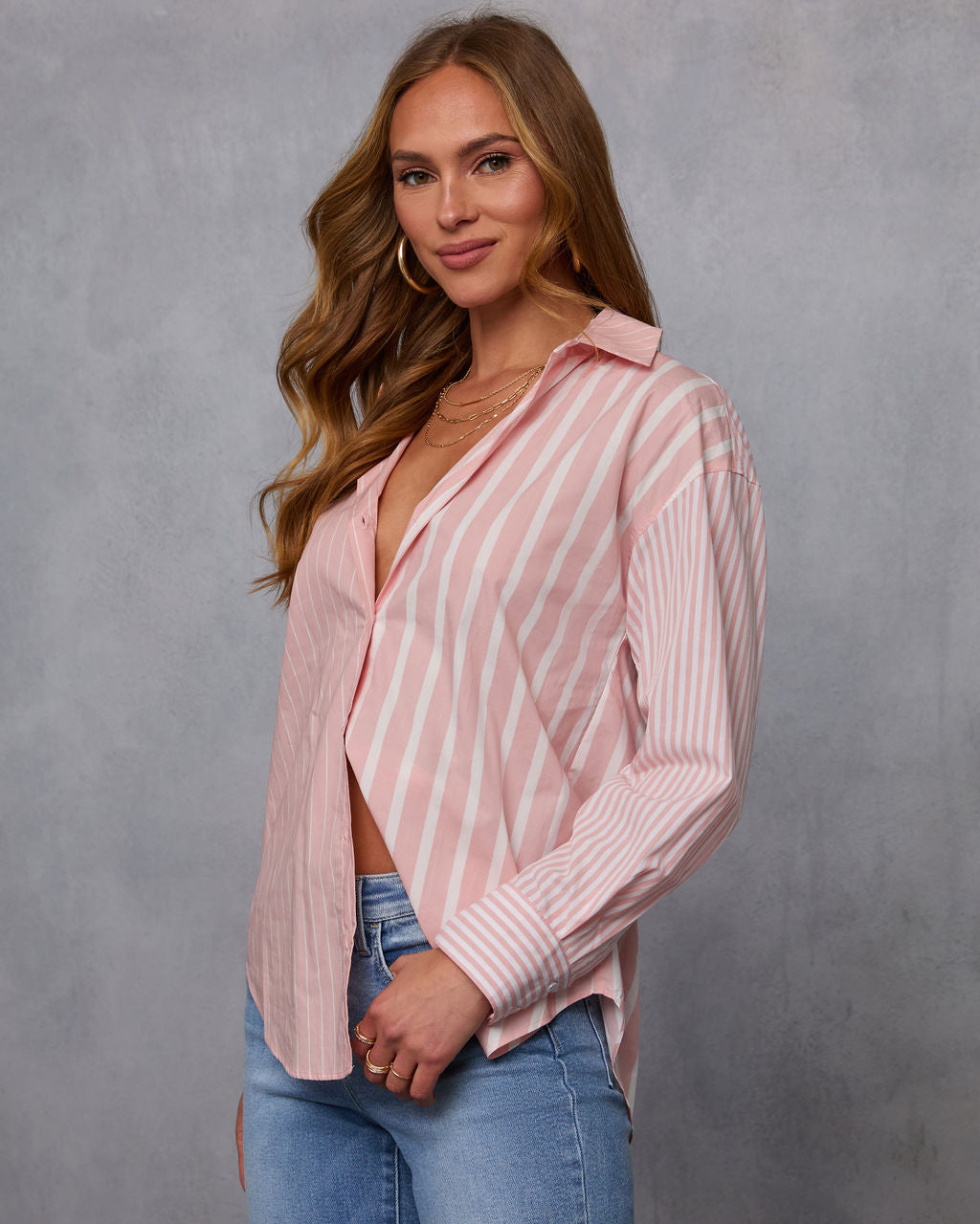 All Day Style Striped Poplin Collared Shirt-Vogue Logic