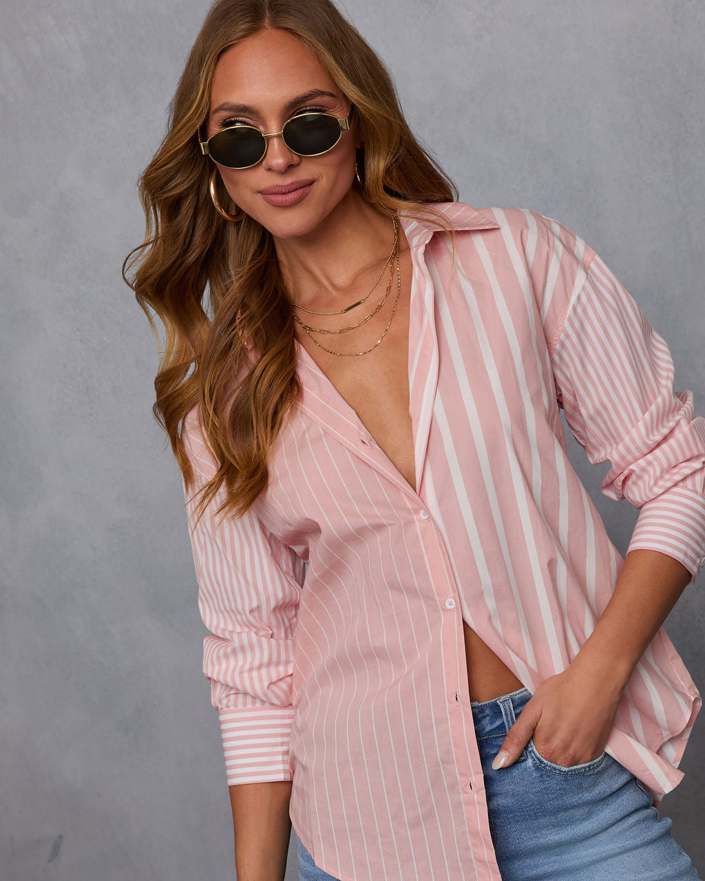 All Day Style Striped Poplin Collared Shirt-Vogue Logic