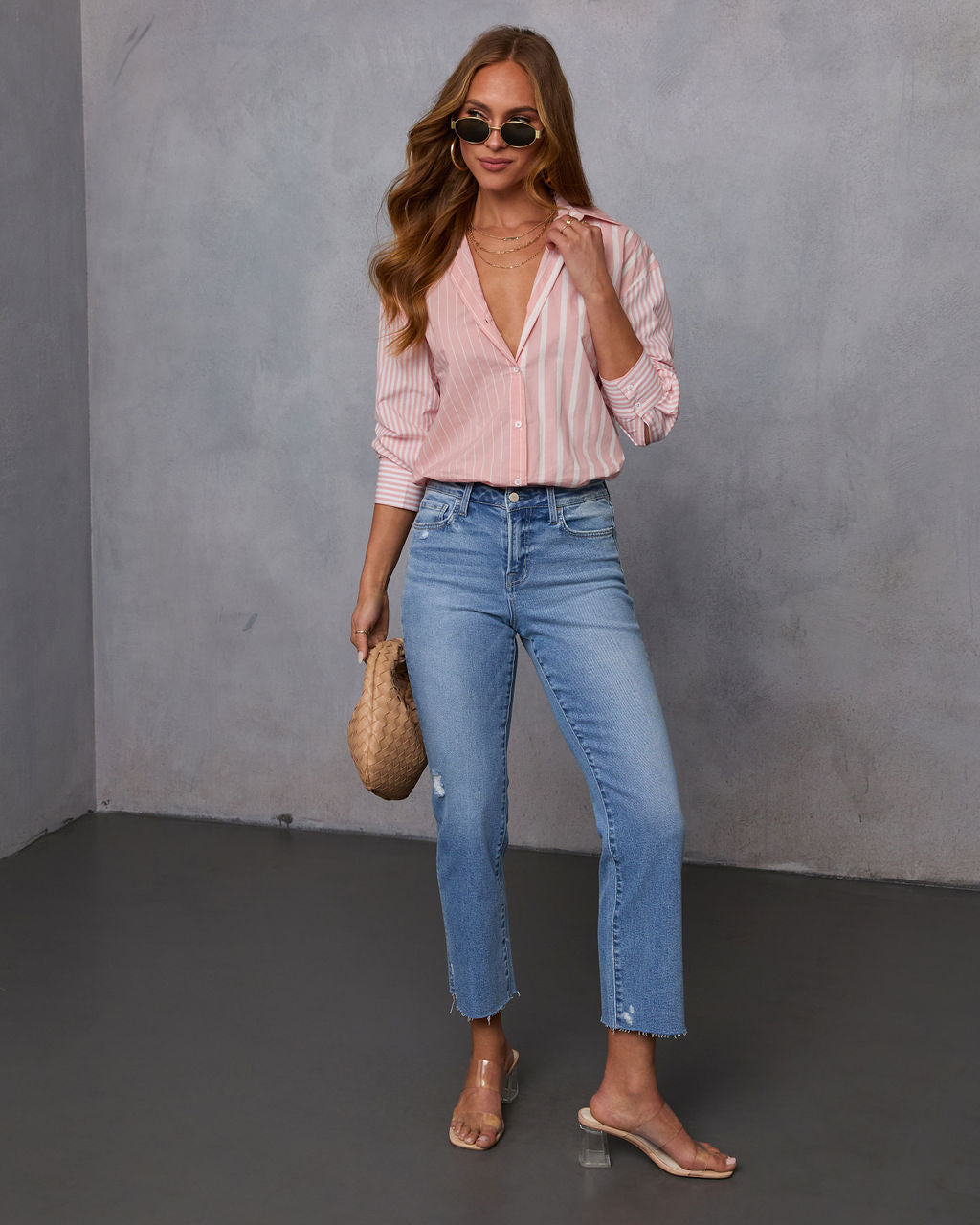 All Day Style Striped Poplin Collared Shirt-Vogue Logic