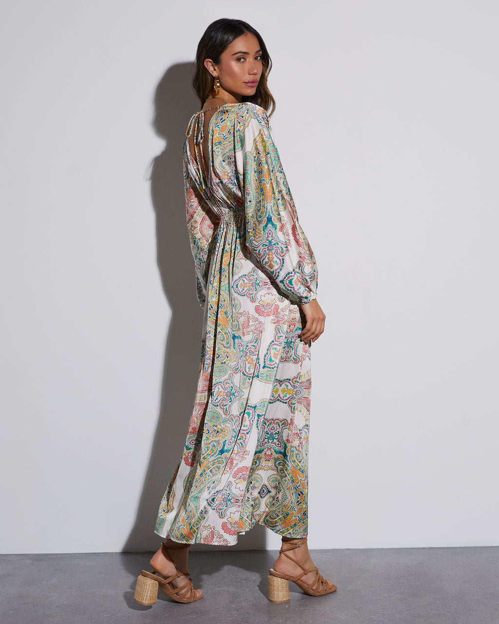 Korina Satin Printed Kimono Empire Waist Maxi Dress-Vogue Logic