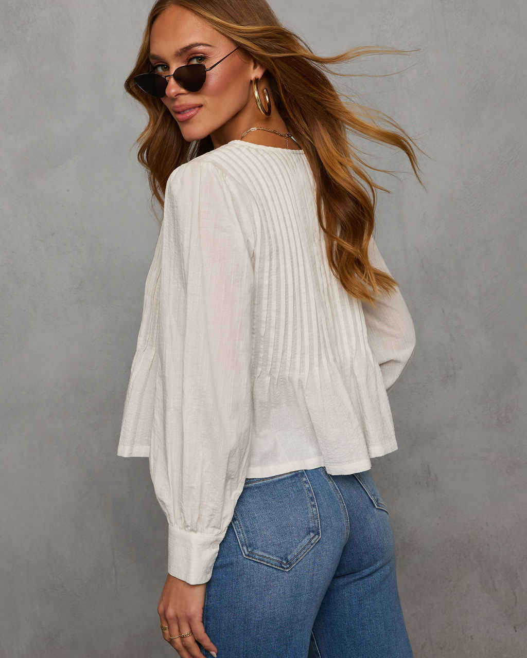 Love Lost Front Tie Pleated Peasant Blouse-Vogue Logic