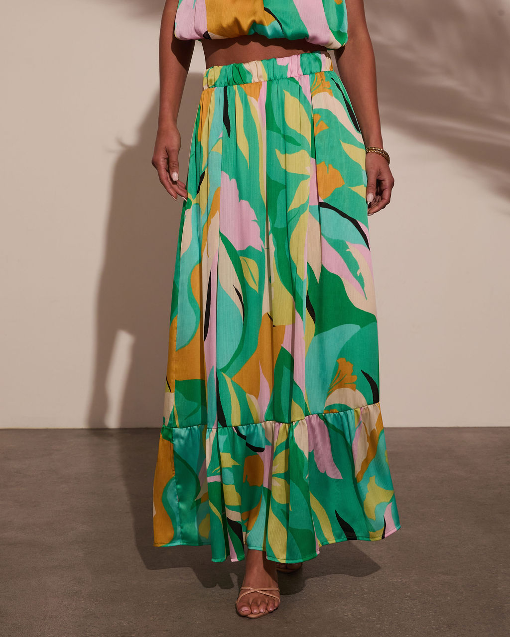 Serene Shores Tiered Floral Maxi Skirt-Vogue Logic