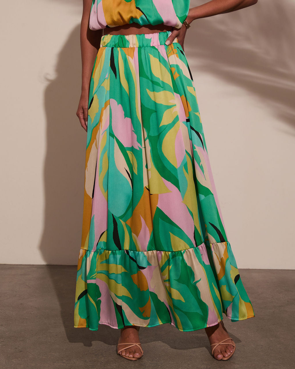 Serene Shores Tiered Floral Maxi Skirt-Vogue Logic
