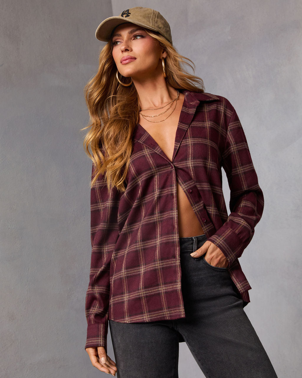Muted Ember Plaid Button Down Top-Vogue Logic