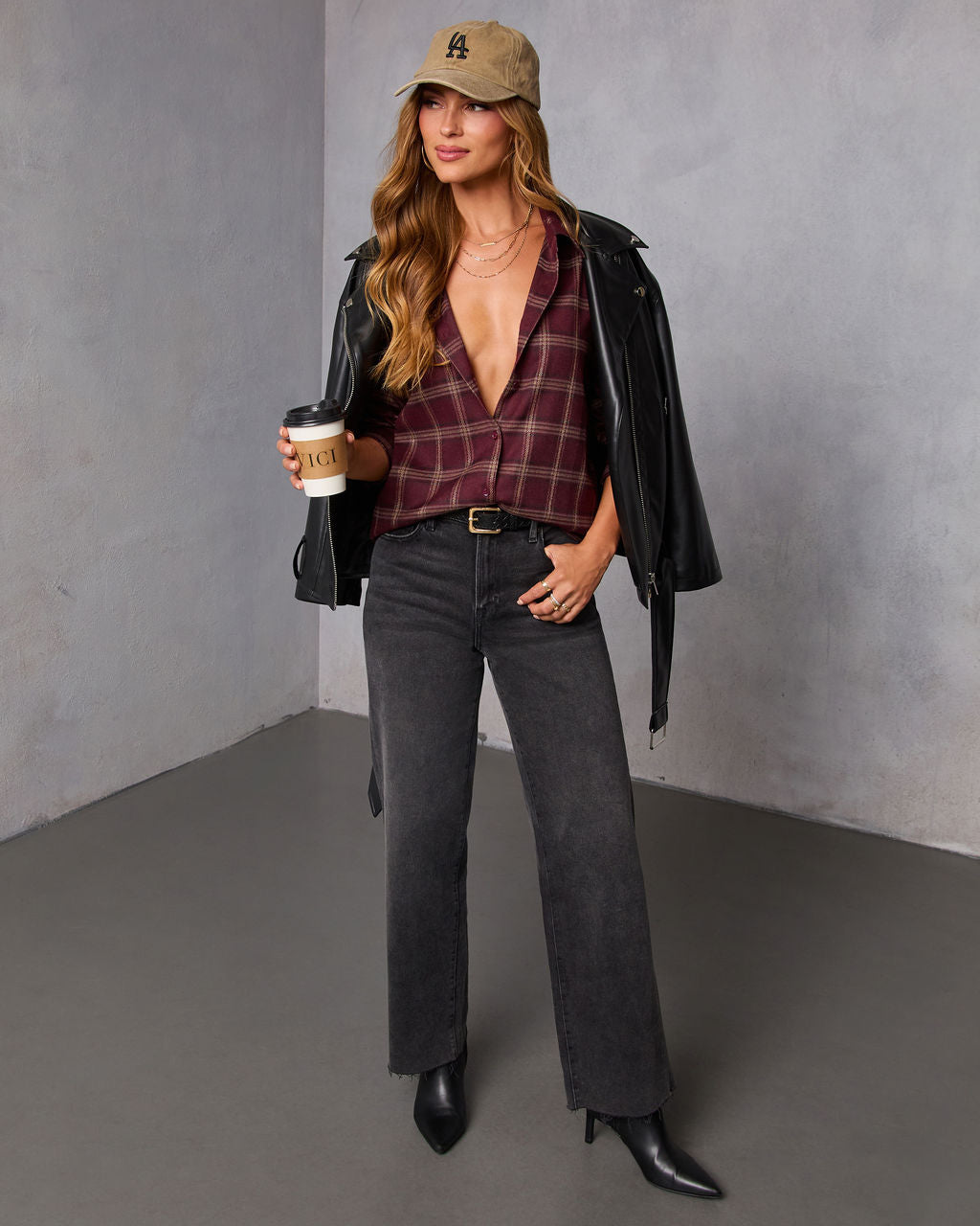 Muted Ember Plaid Button Down Top-Vogue Logic