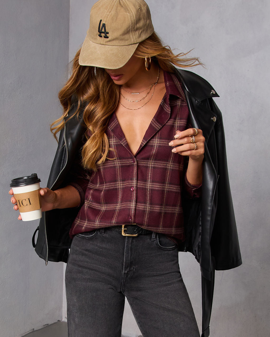 Muted Ember Plaid Button Down Top-Vogue Logic