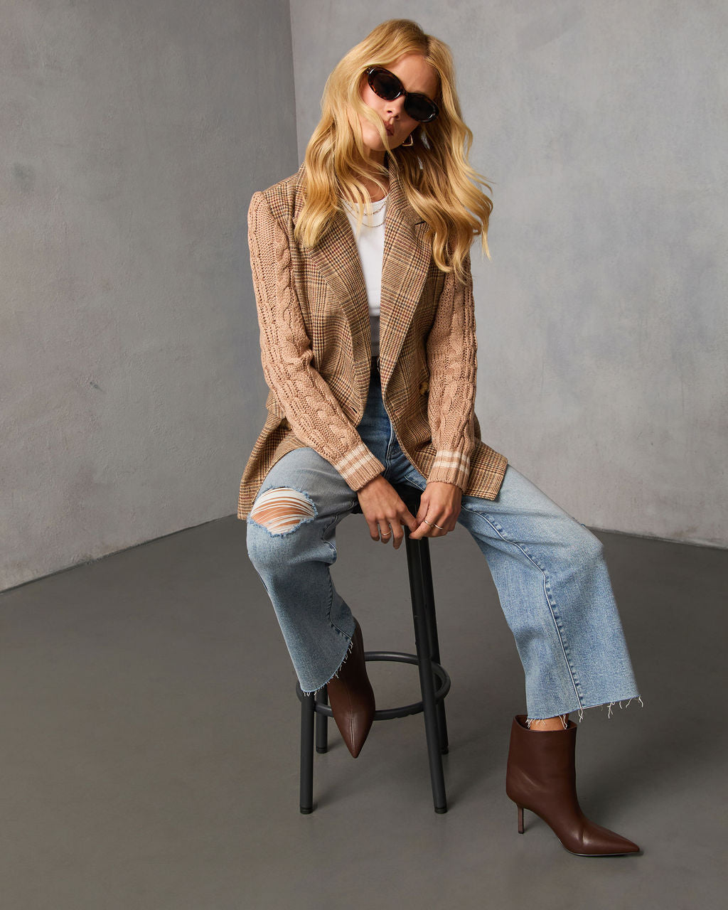 Crestfield Knit Sleeve Plaid Blazer-Vogue Logic