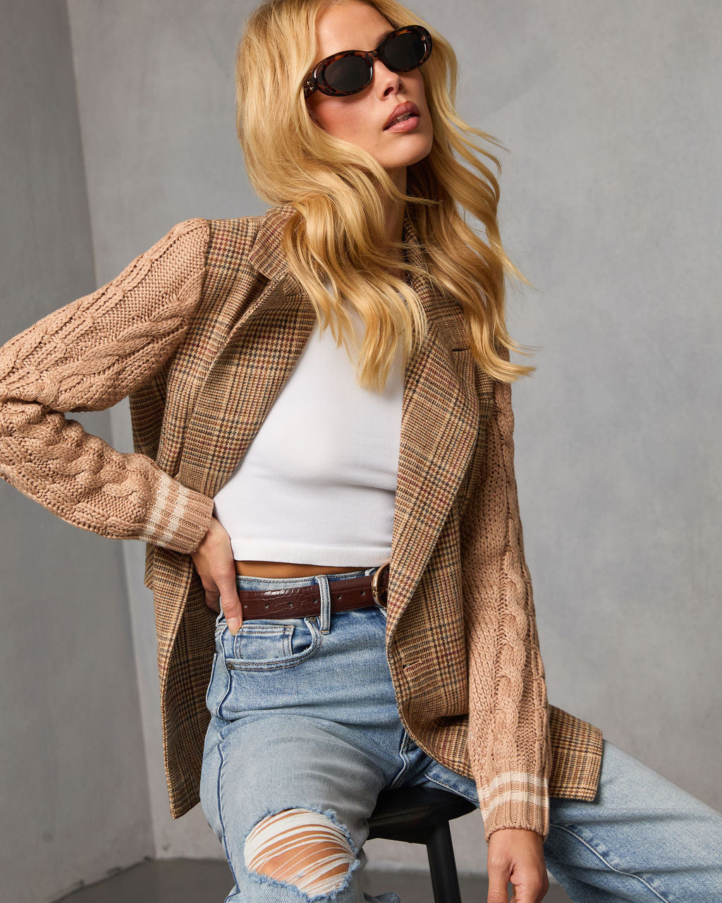 Crestfield Knit Sleeve Plaid Blazer-Vogue Logic