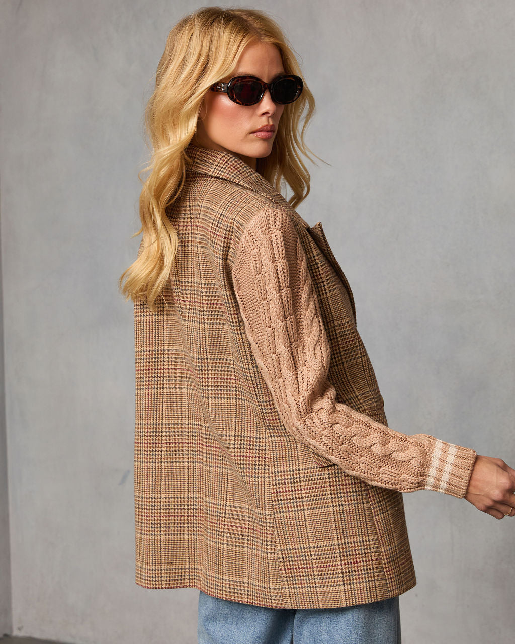 Crestfield Knit Sleeve Plaid Blazer-Vogue Logic