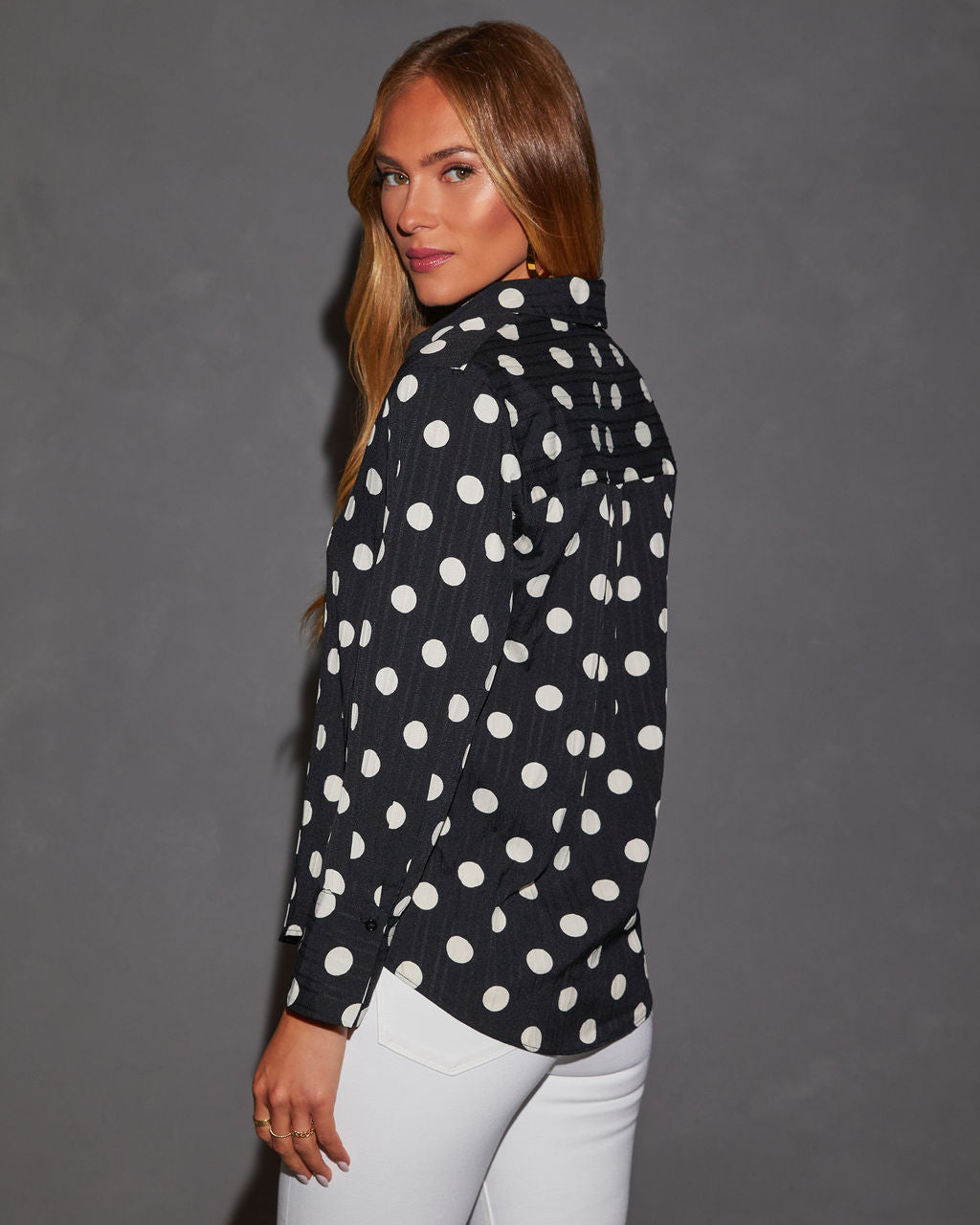 Manhattan Polka Dot Button Down Top-Vogue Logic