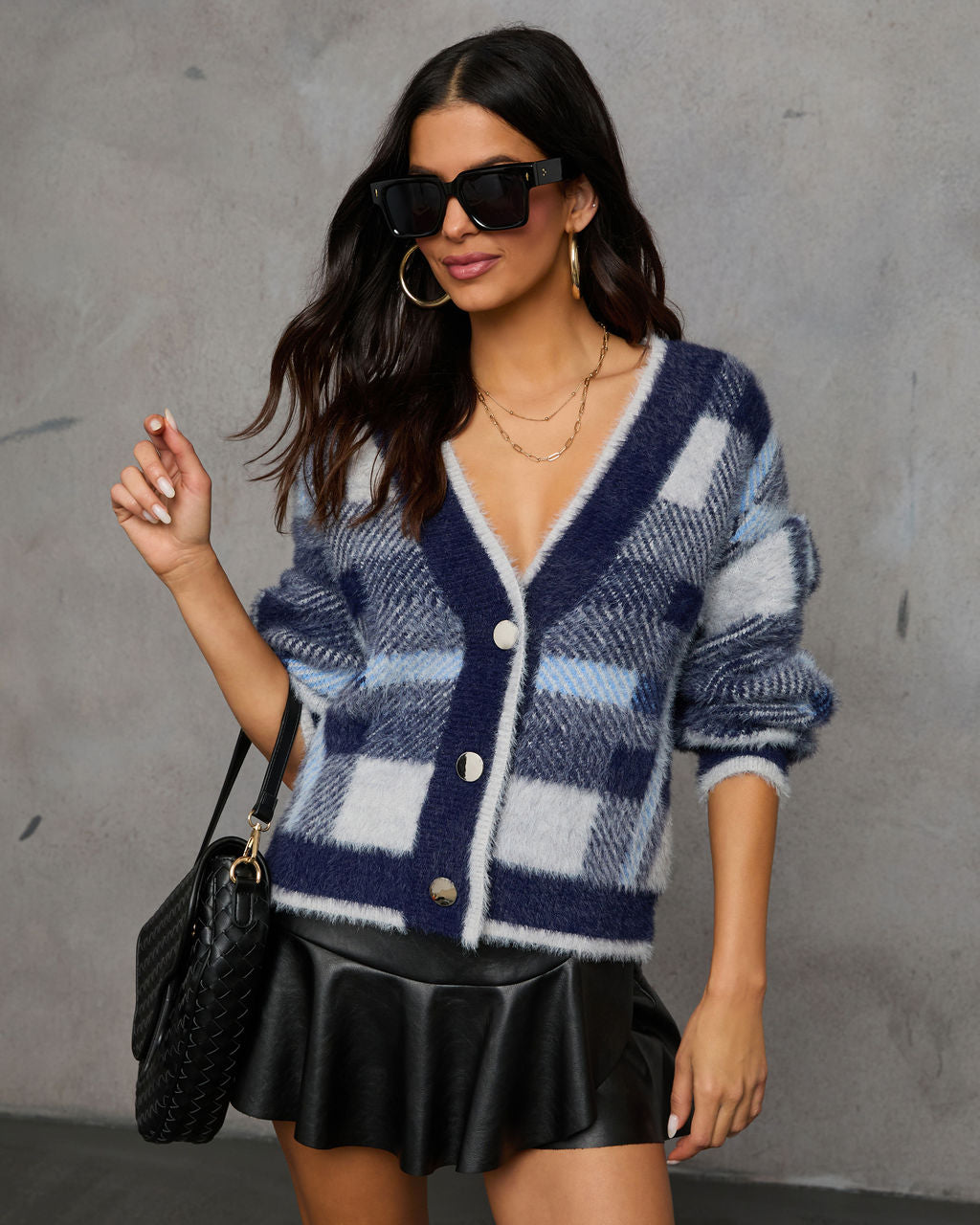 Taylor Plaid Fuzzy Knit Cardigan-Vogue Logic