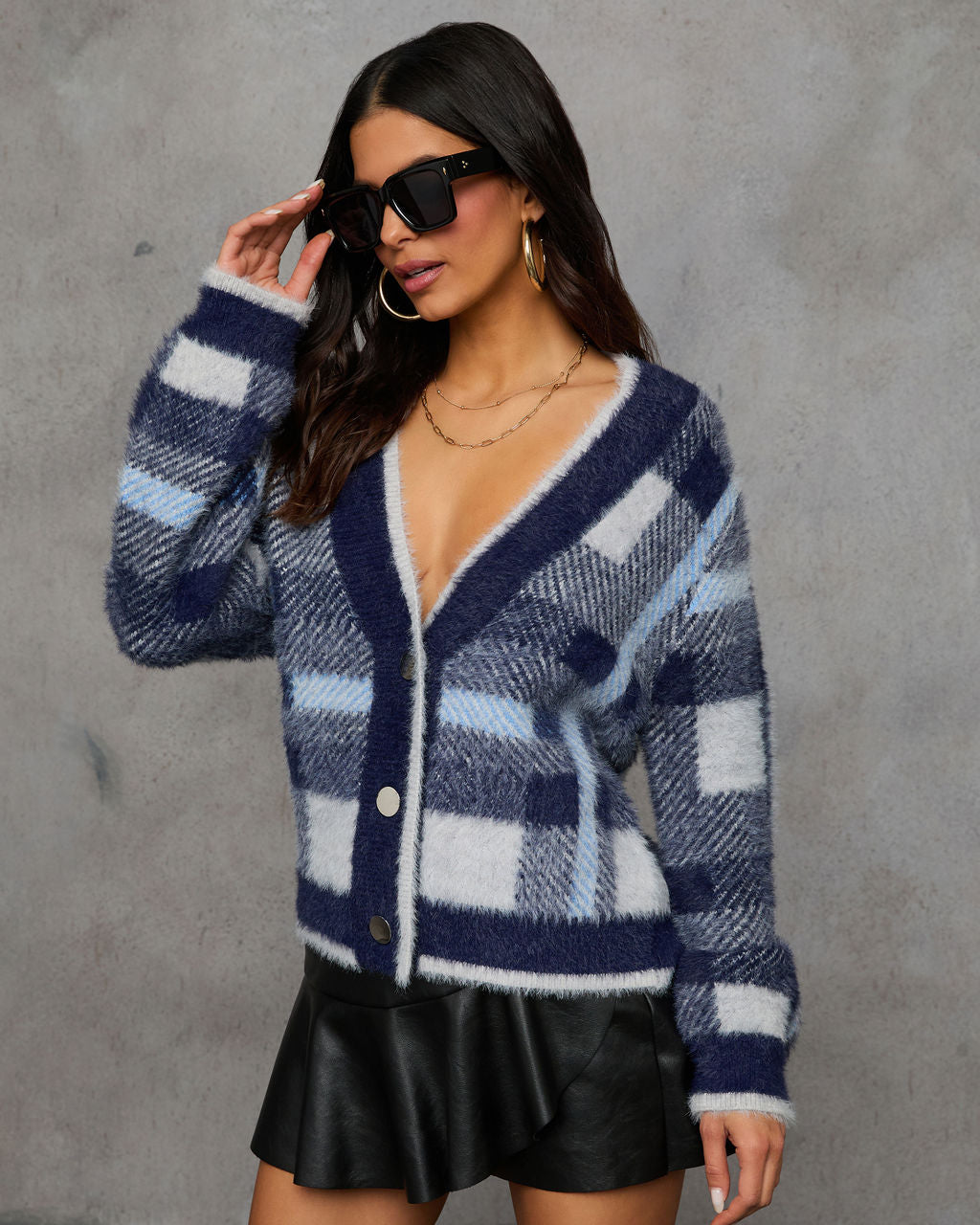 Taylor Plaid Fuzzy Knit Cardigan-Vogue Logic