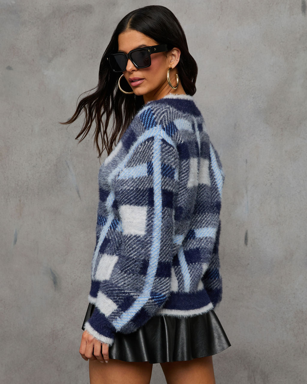 Taylor Plaid Fuzzy Knit Cardigan-Vogue Logic