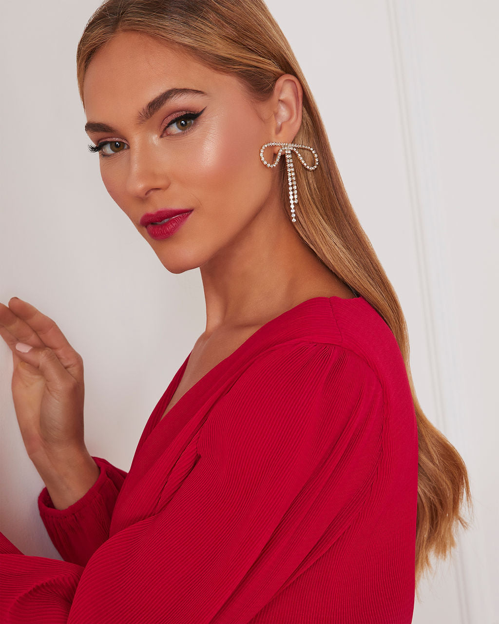 Bristowe Rhinestone Bow Earrings-Vogue Logic
