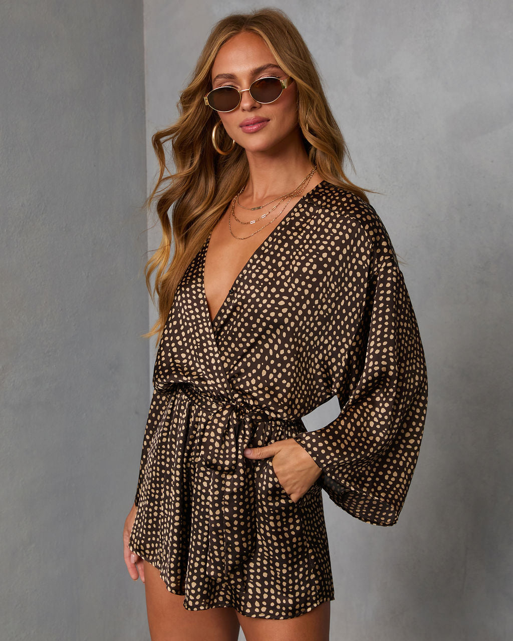Palm Canyon Satin Tie Waist Romper-Vogue Logic