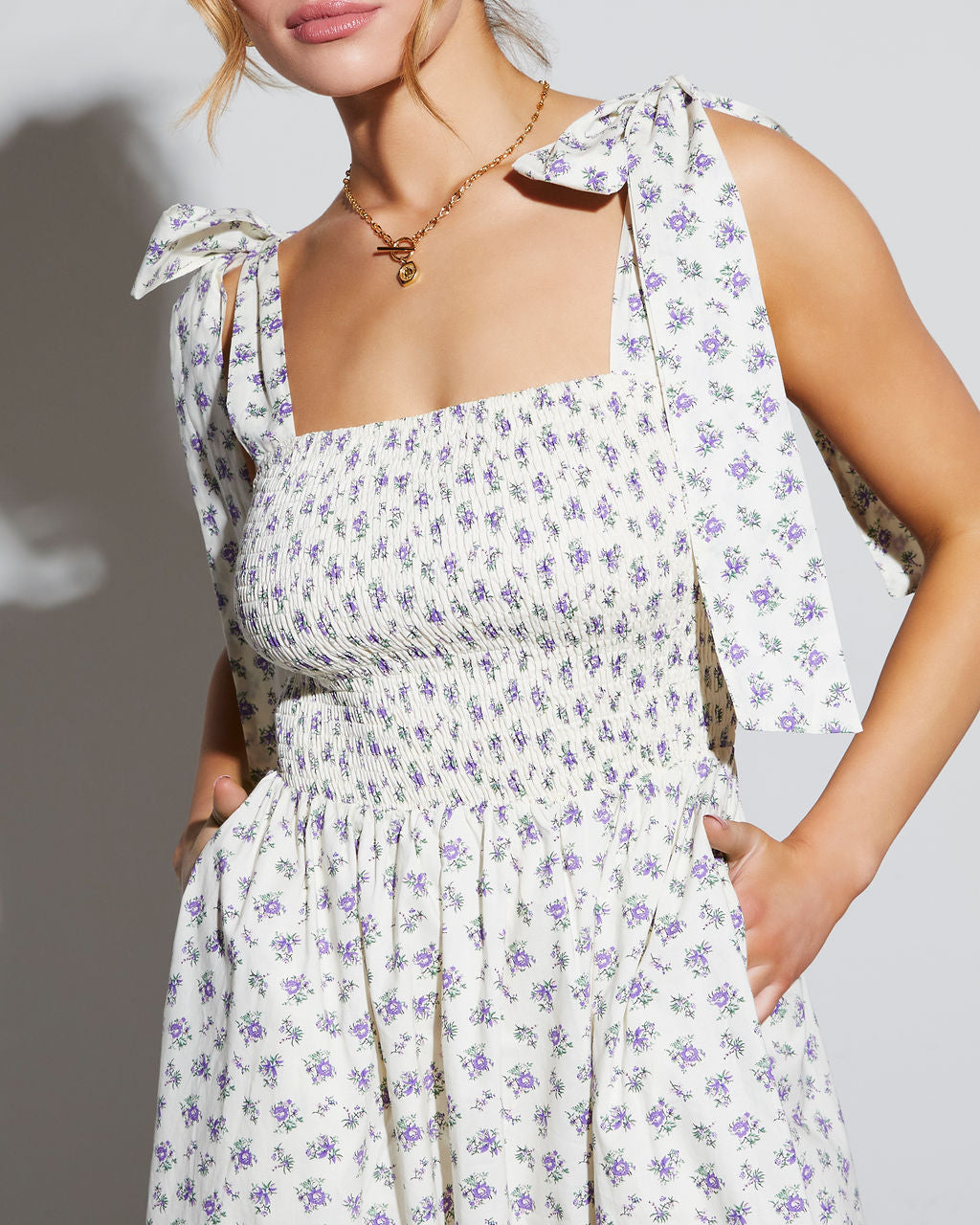 Josephina Floral Tie Strap Midi Dress-Vogue Logic