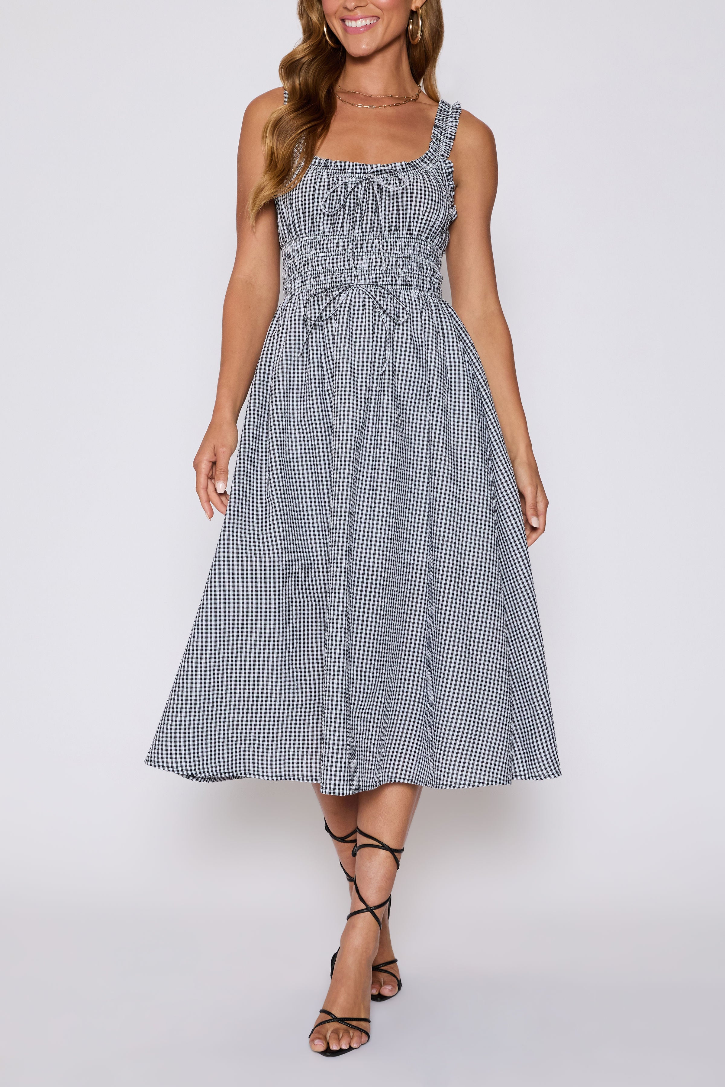 Georgia Gingham Fit and Flare Maxi Dress-Vogue Logic