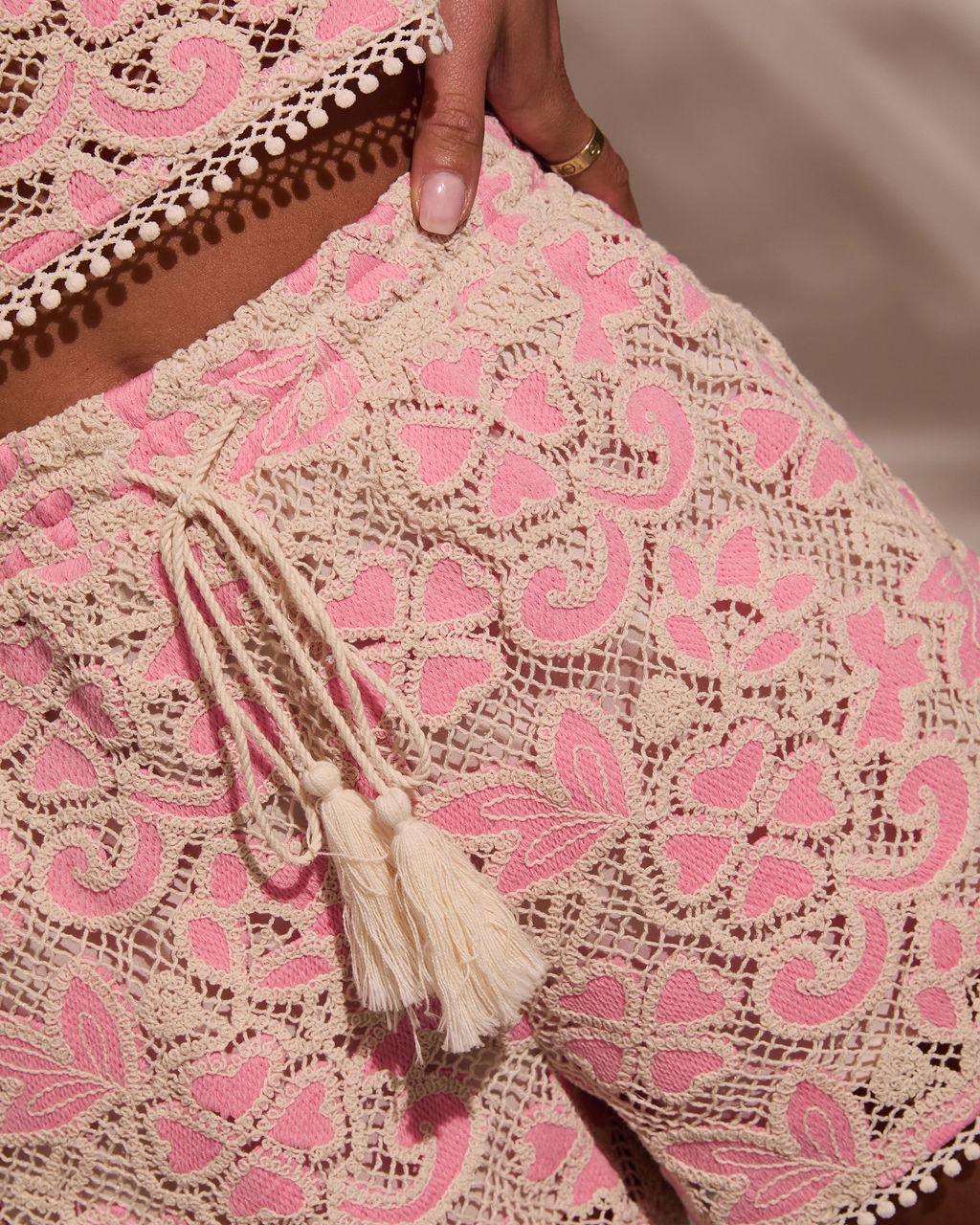 Marney Embroidered Open Knit Shorts-Vogue Logic