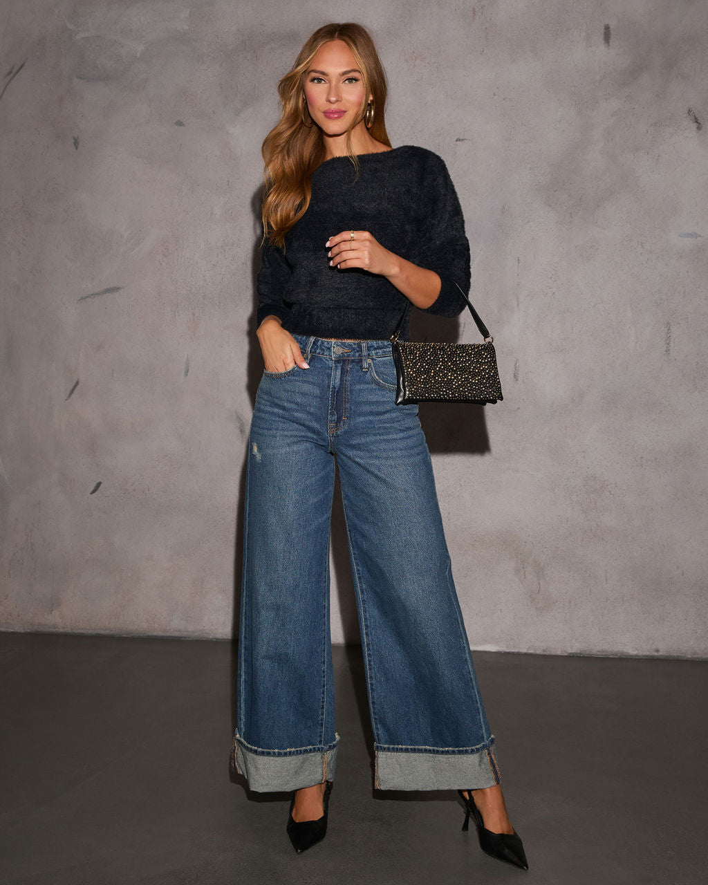 Noellie Cropped Fuzzy Knit Sweater-Vogue Logic