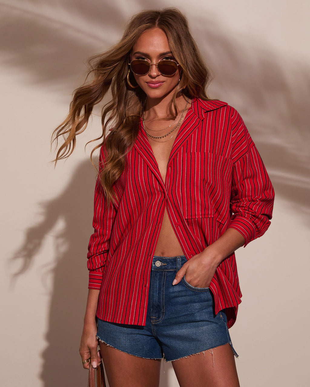 Tinslee Striped Button Down Top-Vogue Logic