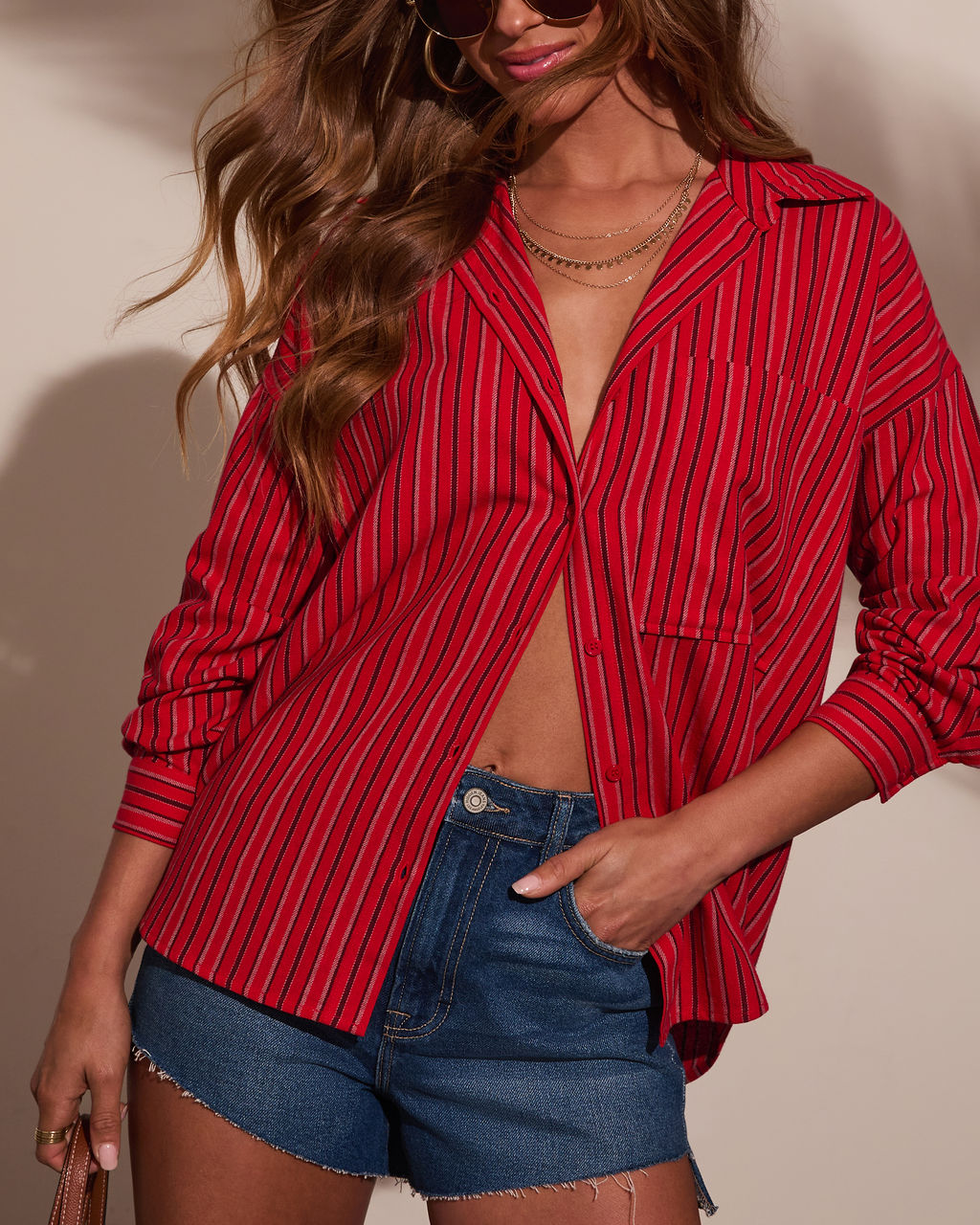Tinslee Striped Button Down Top-Vogue Logic
