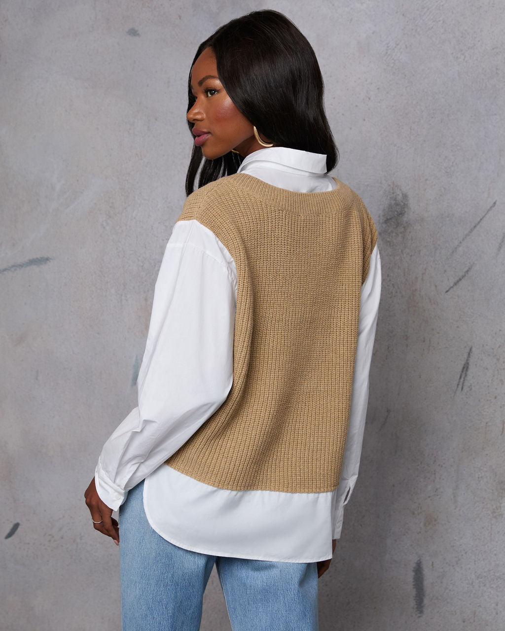 Iced Chai Long Sleeve Sweater Vest Top-Vogue Logic