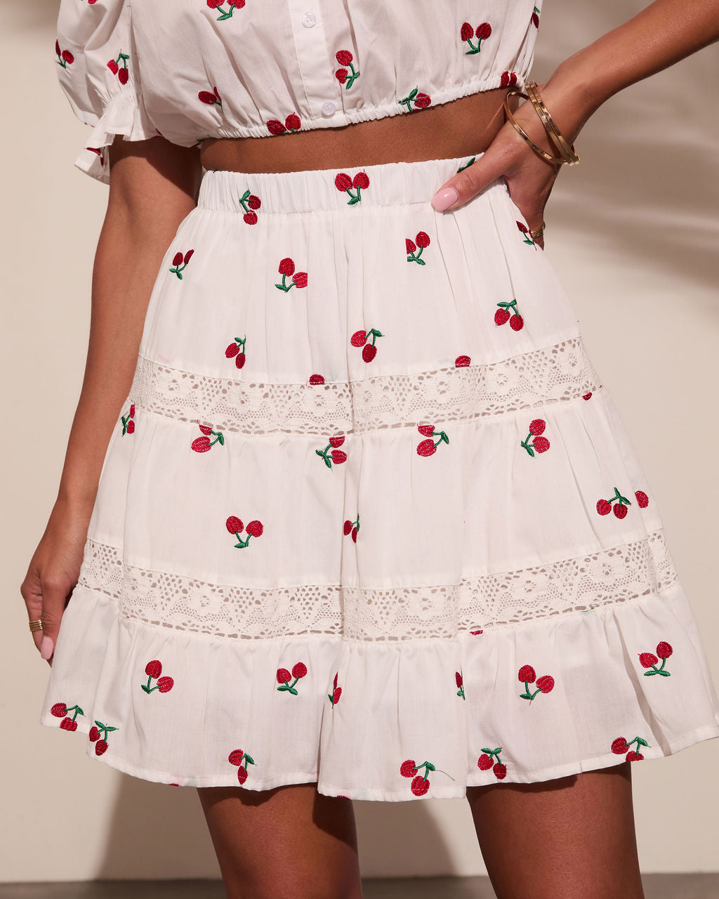 Celinea Cherry Print Mini Skirt-Vogue Logic