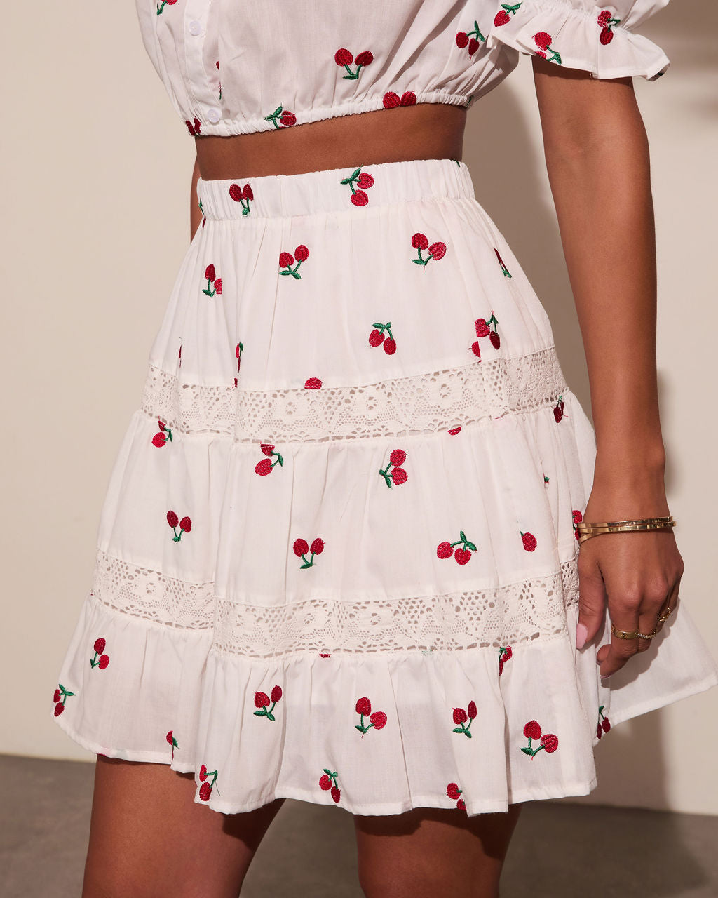 Celinea Cherry Print Mini Skirt-Vogue Logic