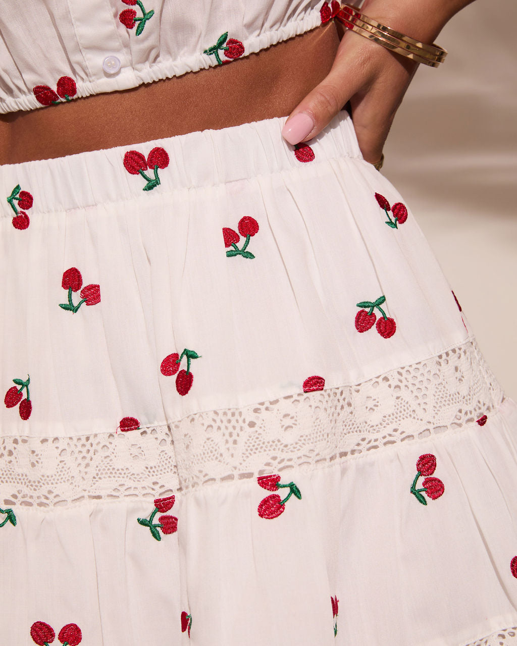 Celinea Cherry Print Mini Skirt-Vogue Logic
