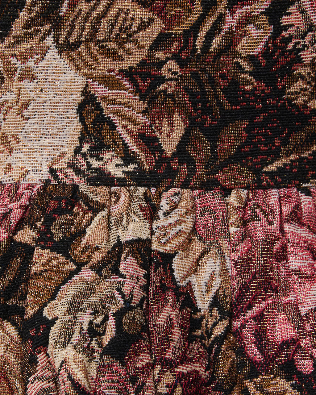 Chelsey Shoulder Tie Peplum Brocade Top-Vogue Logic