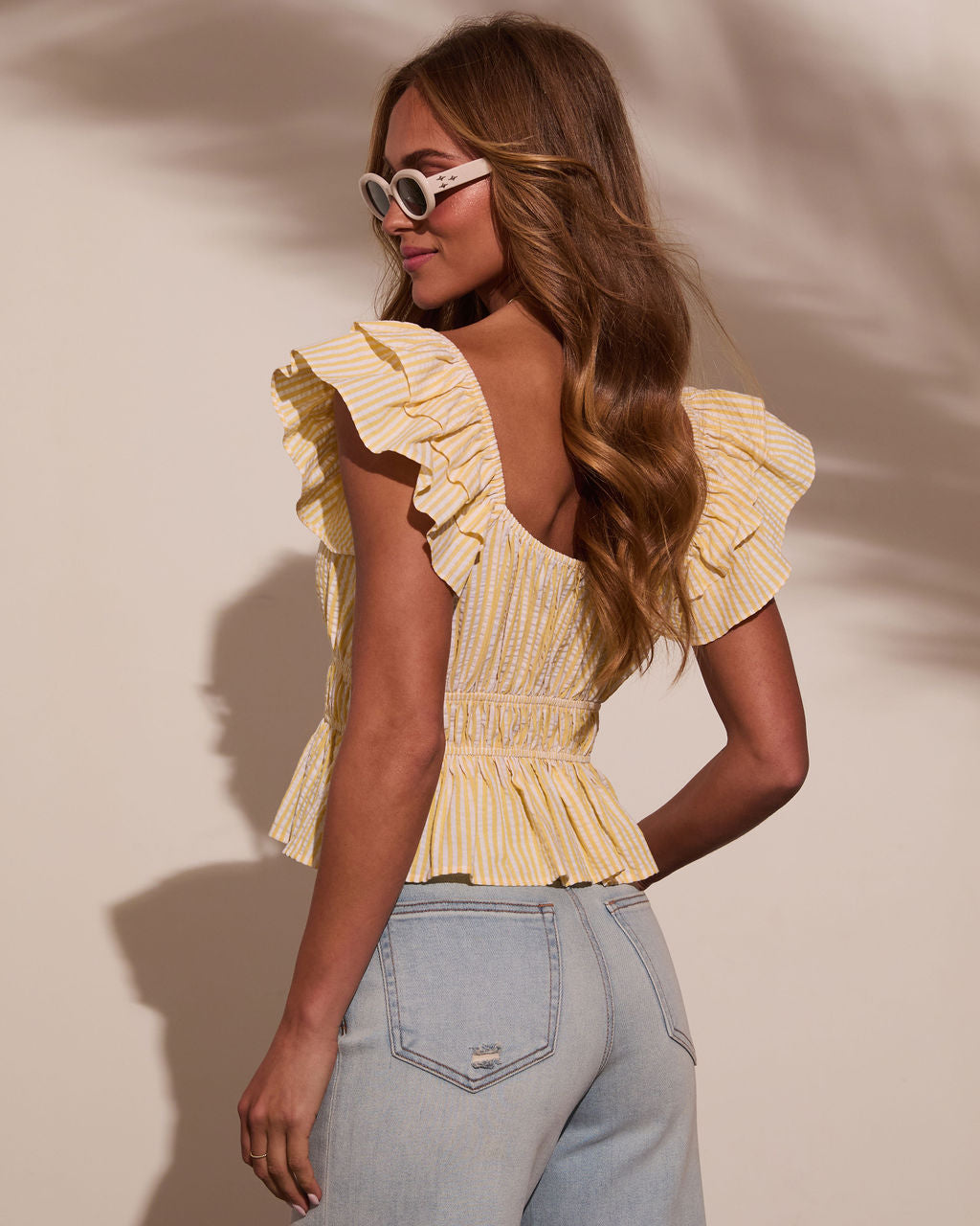 Ciara Smocked Peplum Top-Vogue Logic