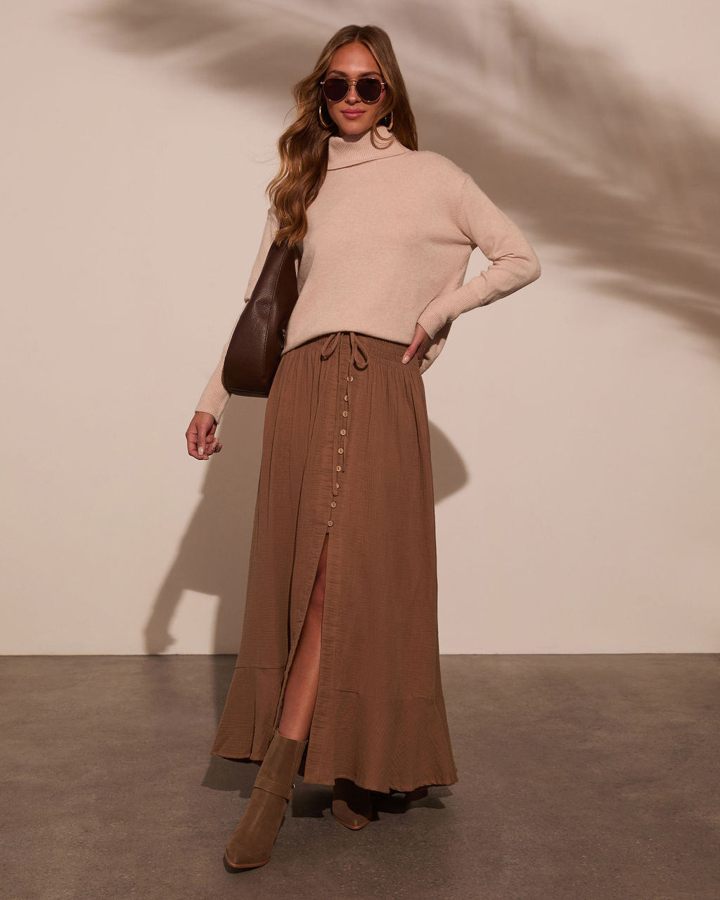 Serves Up Tie Waist Button Down Maxi Skirt-Vogue Logic