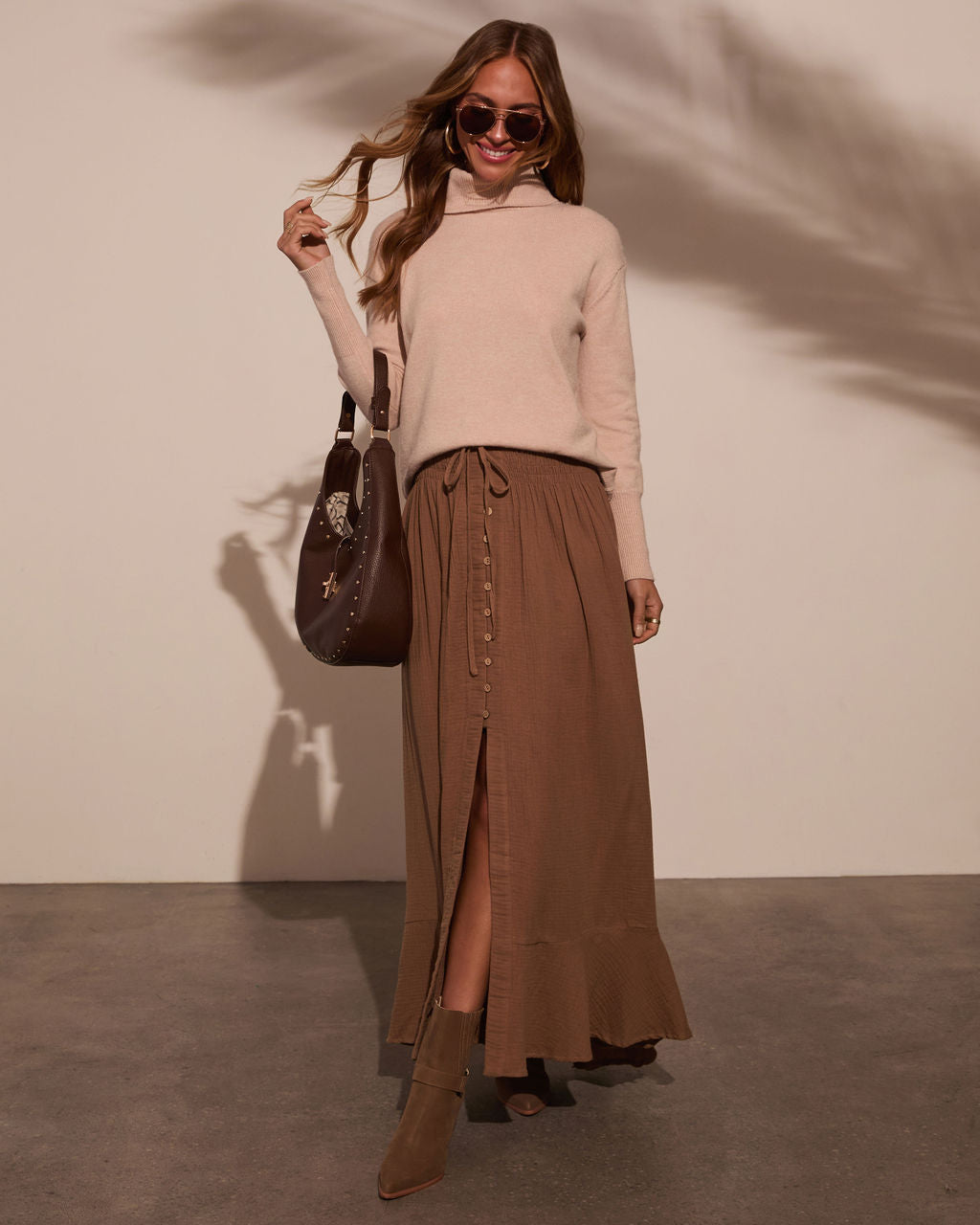 Serves Up Tie Waist Button Down Maxi Skirt-Vogue Logic