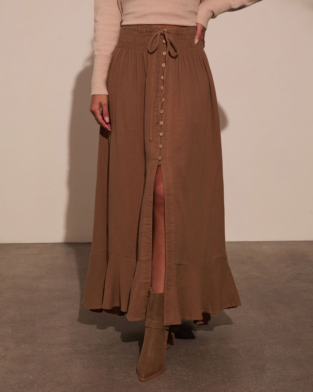 Serves Up Tie Waist Button Down Maxi Skirt-Vogue Logic