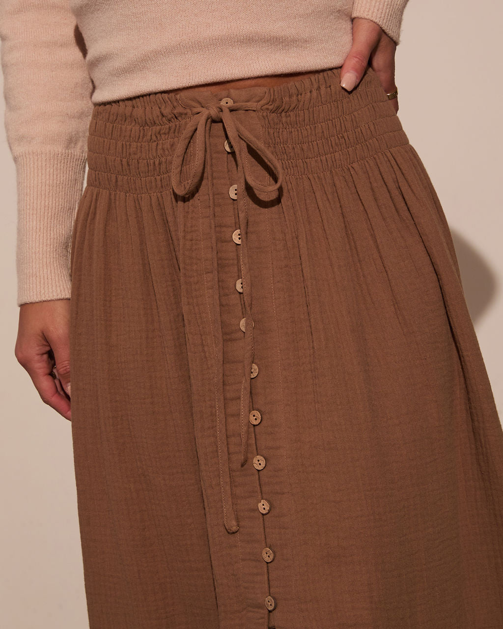 Serves Up Tie Waist Button Down Maxi Skirt-Vogue Logic