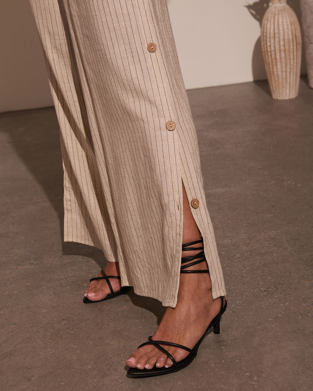 Lida Buttoned Striped Wide Leg Pants-Vogue Logic