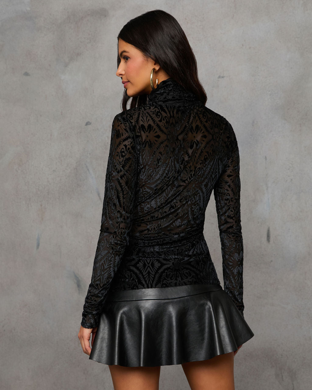 Tessy Velvet Burnout Turtleneck Top-Vogue Logic