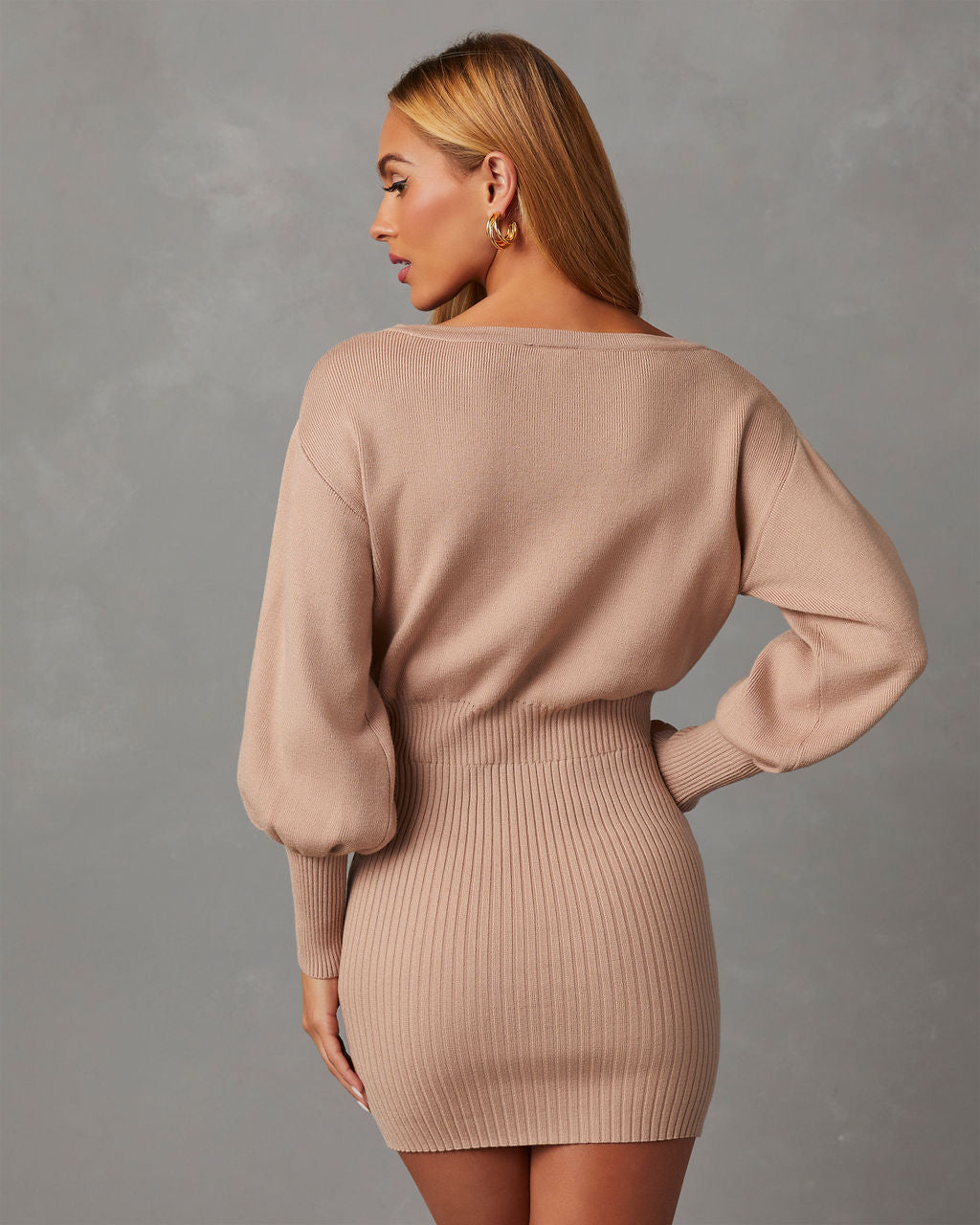 Gellar Ribbed Mini Sweater Dress-Vogue Logic